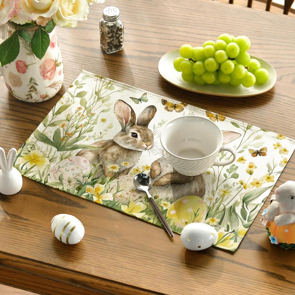 Velikonoční zajíček Vajíčko Květinové prostírání Party dekorace Omyvatelné Jarní akvarel Divoké květiny Stolní podložky Prostírání Velikonoční dekorace