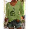 European and American women's large-size fashion casual V-neck long-sleeved bottom T-shirt