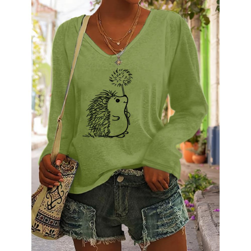 European and American women's large-size fashion casual V-neck long-sleeved bottom T-shirt