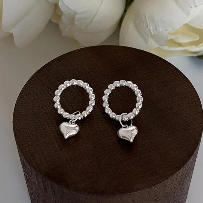 Design Glossy Love Small Bead Earrings Ins Cold Wind Fashion Hollow Circle Heart Shaped Hyunya Wind Earrings