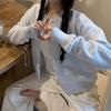 KANING Women's Light Blue Knitted Cardigan Coat - Lazy Style, Soft, Short, Long Sleeve, New for Autumn 2025