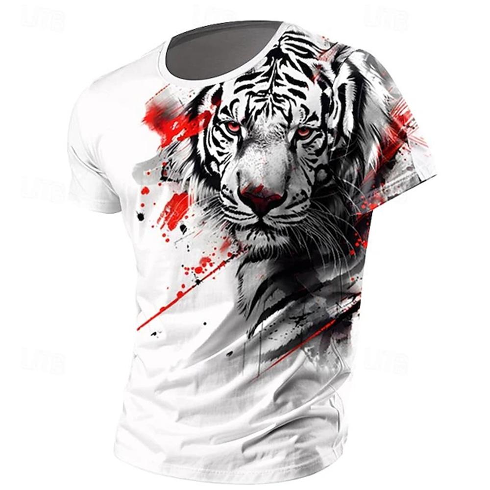 Men's Casual Round Neck T-Shirt Outdoor Sports Mountaineering Short Sleeve 3D Dog Bear Print Summer Breathable Men's T-Shirt Top