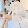 Autumn Winter New Thickened Warm Cashmere Short Coat Korean Style Casual Loose Solid Color Coat with Horns Buckle