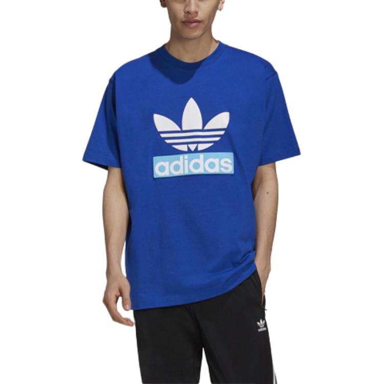 Adidas Originals Big Trefoil Logo Print Loose Round Neck Short Sleeve T-Shirt Men Tops Blue H16237