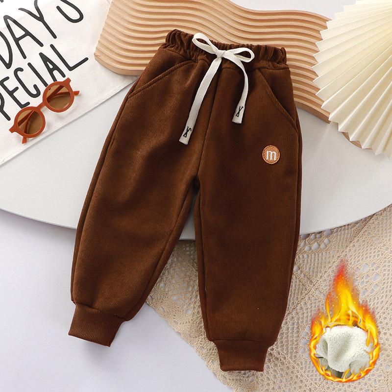 Autumn and Winter Children's Fleece-Lined Winter Sweatpants for Small & Medium Children Alpaca Fleece Cuffed Pants
