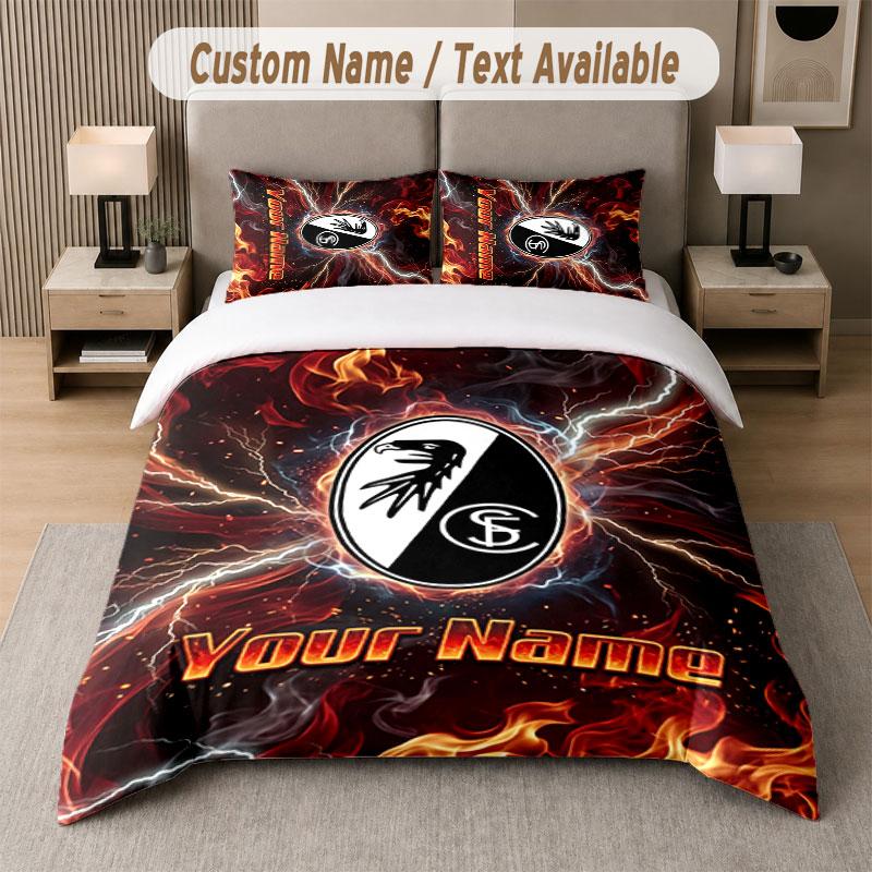 Custom Bedding Set SC Freiburg FC Pattern, Print Name Text 1 Duvet Cover Plus 2 Pillowcases Home Textile