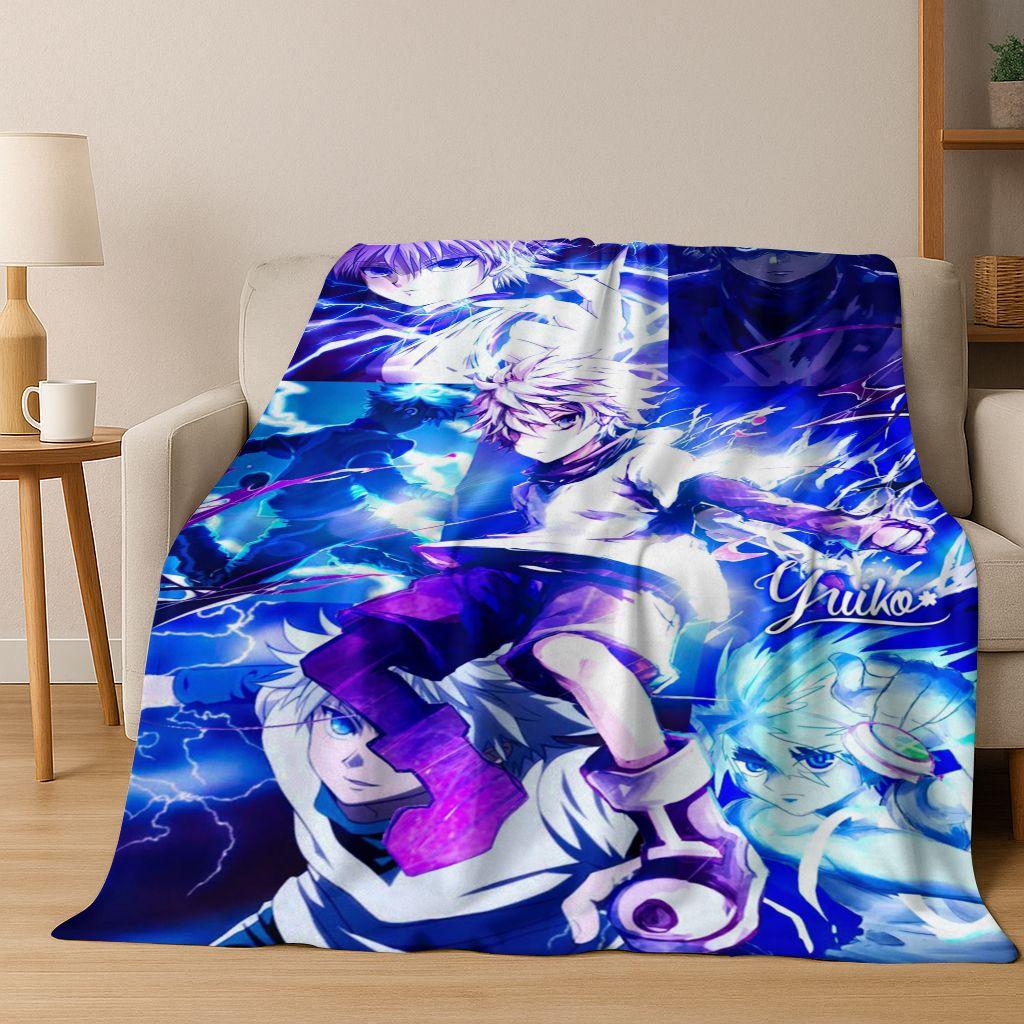 Anime HUNTER X HUNTER HXH Gon Freecss Killua Cartoon Flannel Blanket,Cozy Soft Throw Blanket for Home Bedroom Bed Sofa Cover Kid