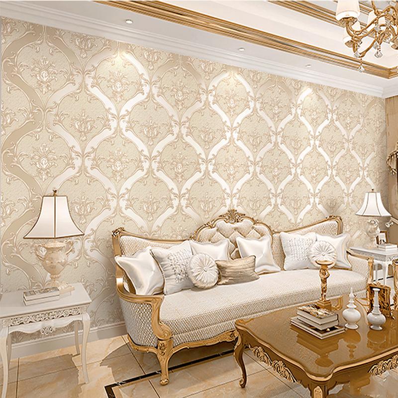 Europäischer Stil Damaskus Tapete Wohnzimmer TV Sofa Schlafzimmer 3D Relief Vlies Nachttisch Wandpapier Luxus Heimdekor 3D Tapeten