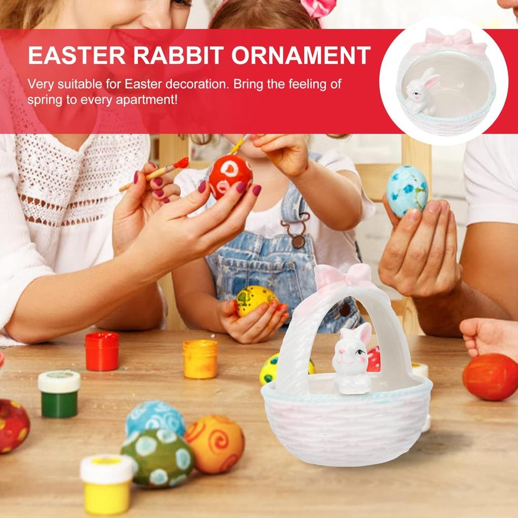 Easter Candy Dish: 1pc Ceramic Bunny Bowl with Handle, Pink Easter Rabbit Home Decor Basket Bunny Candy Bowl, Rabbit Figurine Landscap Ornament for