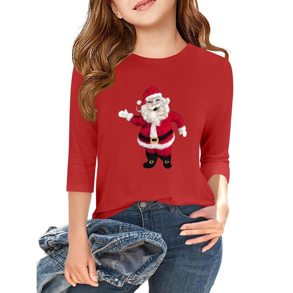 Children's 3/4 Sleeve Independence Day Printed Round Neck Casual T-shirt