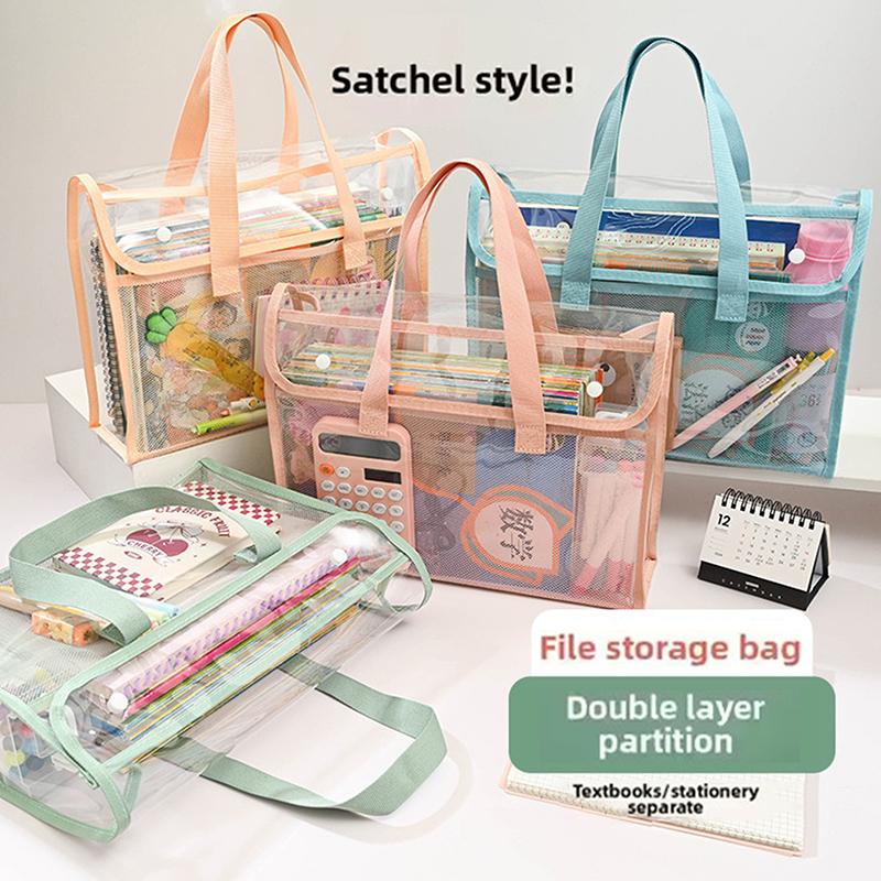 1 Large Capacity Portable Transparent Waterproof Handheld Folder, Expandable File Storage Bag, Pvc Self-Adhesive File Bag