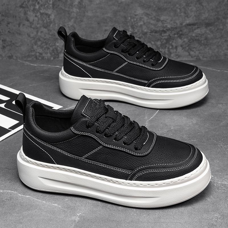 Men White Platform Sneakers Lace-up Casual Shoes Lightweight Comfortable Walking Shoes