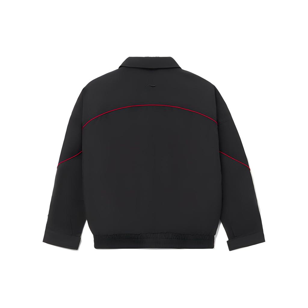 Li Ning Sports Lifestyle Series Solid Color Pocket Detail Polo Collar Long Sleeve Jacket Men Jacket Black AJDR449-3