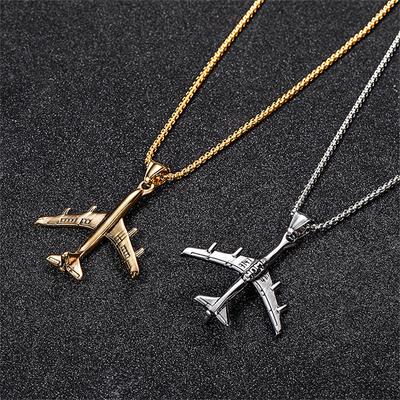 Punk Aircraft & Airplane Shape Pendant Male Gold Color Stainless Steel Flying Necklace For Men Fashion Party Jewelry Gift 2025