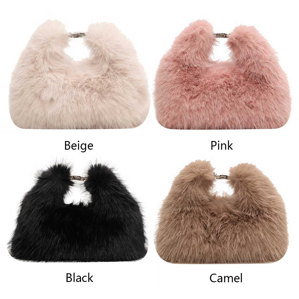 Women Faux Fur Shoulder Bag Soft Plush Fluffy Crossbody Bag Adjustable Strap Solid Color Hobo Bag for Travel Party