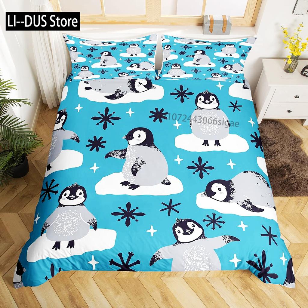 Watercolor Penguin Pattern Print Duvet Cover Set Bedding Set 3pcs for Kids Comforter Cover Soft Quilt Cover with 2 Pillow Case