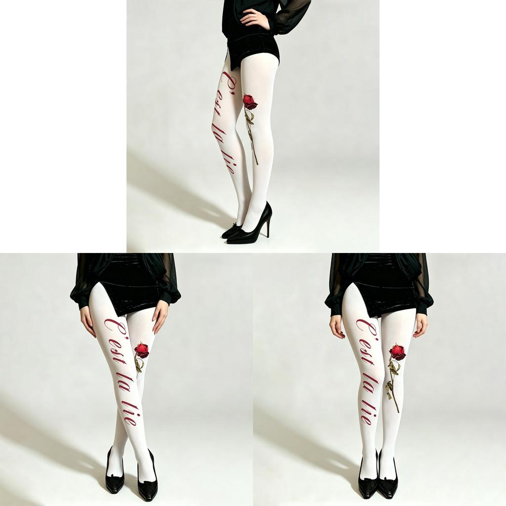 Casual Velvet Rose Flower Pattern Tights With Breathable High Elasticity For Women