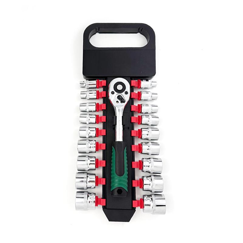19-piece 3/8 Medium Deep Socket and Ratchet Wrench Set with Plastic Rack