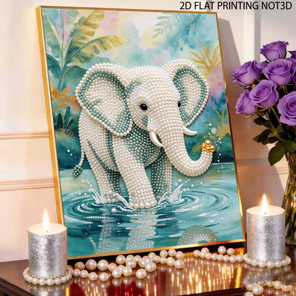 Elephant Pearl Kit 5D DIY Round Rhinestone Art for Adults Relaxing Handmade Wall Decor Holiday Gift Frameless