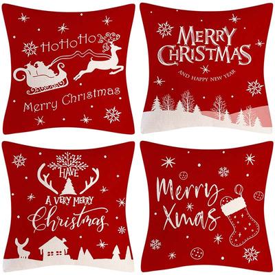 New Christmas Red Pillowcase Linen Festive Snowflake Sofa Living Room Pillowcase Cushion