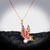 Classic Necklace for Women's Color Epoxy Butterfly Pendant Inlaid Pearl Necklace Handmade Enamel Jewelry Women's Sweater Chain