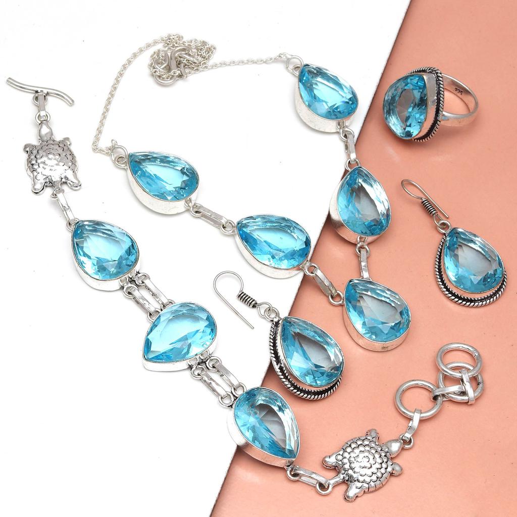 Topaz Blue London Jewelry Set  Gemstone Necklace Gift Sterling