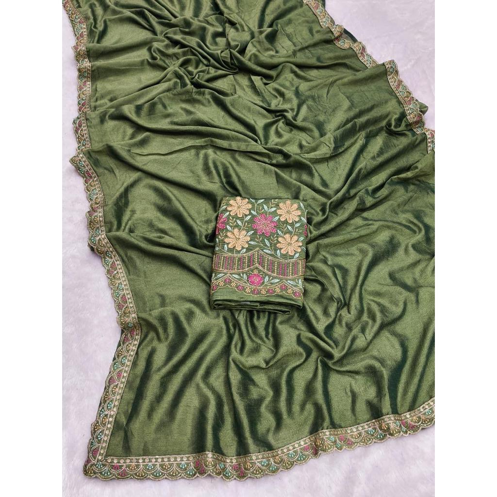 Premium Star Georgette  Design: Plain Body with Rich Multi-sequence Work Lace & C-Pallu  | TOTAL Colour Options : 12