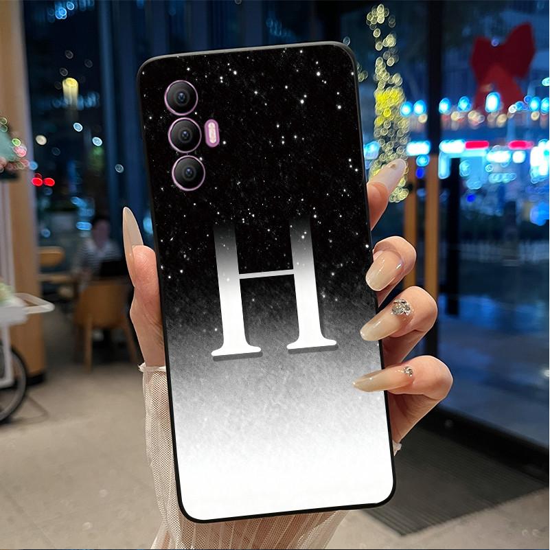 Phone Cover For Tecno Spark 8 Pro Case Stylish New Letter With Flower Shiny Starry Sky Soft Black Anti-scratch Back Cover