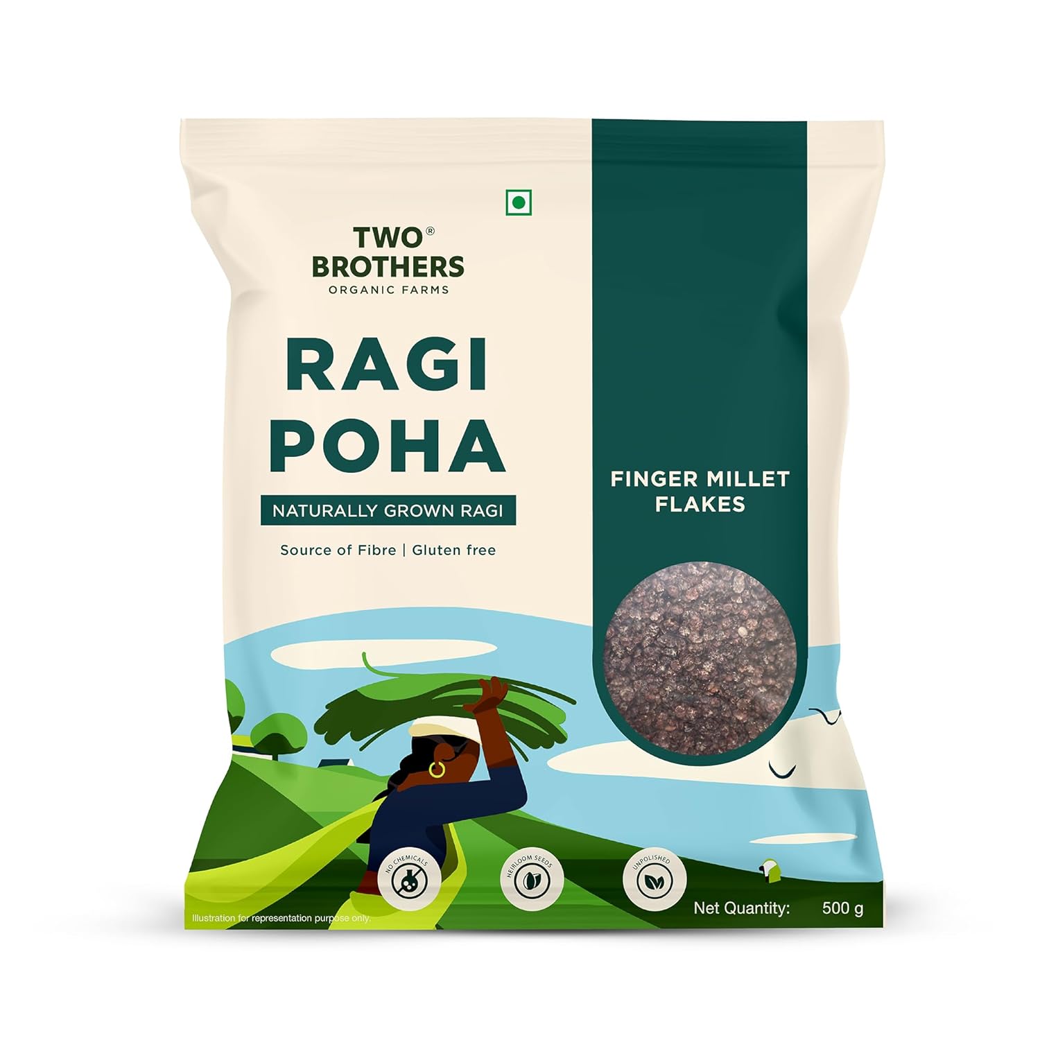 Two Brothers Organic Farms Gluten Free Ragi Poha 500 g Nutritious Finger Millet Flakes For Wholesome Healthy Breakfast