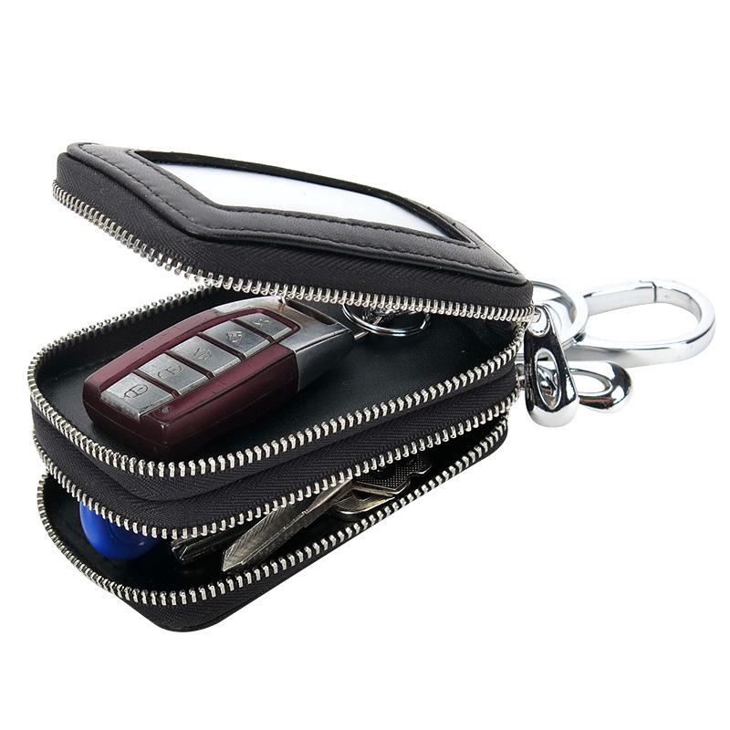 Wholesale Sheepskin Woven High-quality Key Bag Waist Hanging Double-layer Zipper, Large-capacity Car Key Bag Factory
