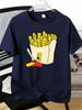 Unisexs Tee Cute Cartoon French Fries Food Print Cotton Short Sleeve Male Casual Streetwear Outdoor Daily Basic Fashion Top