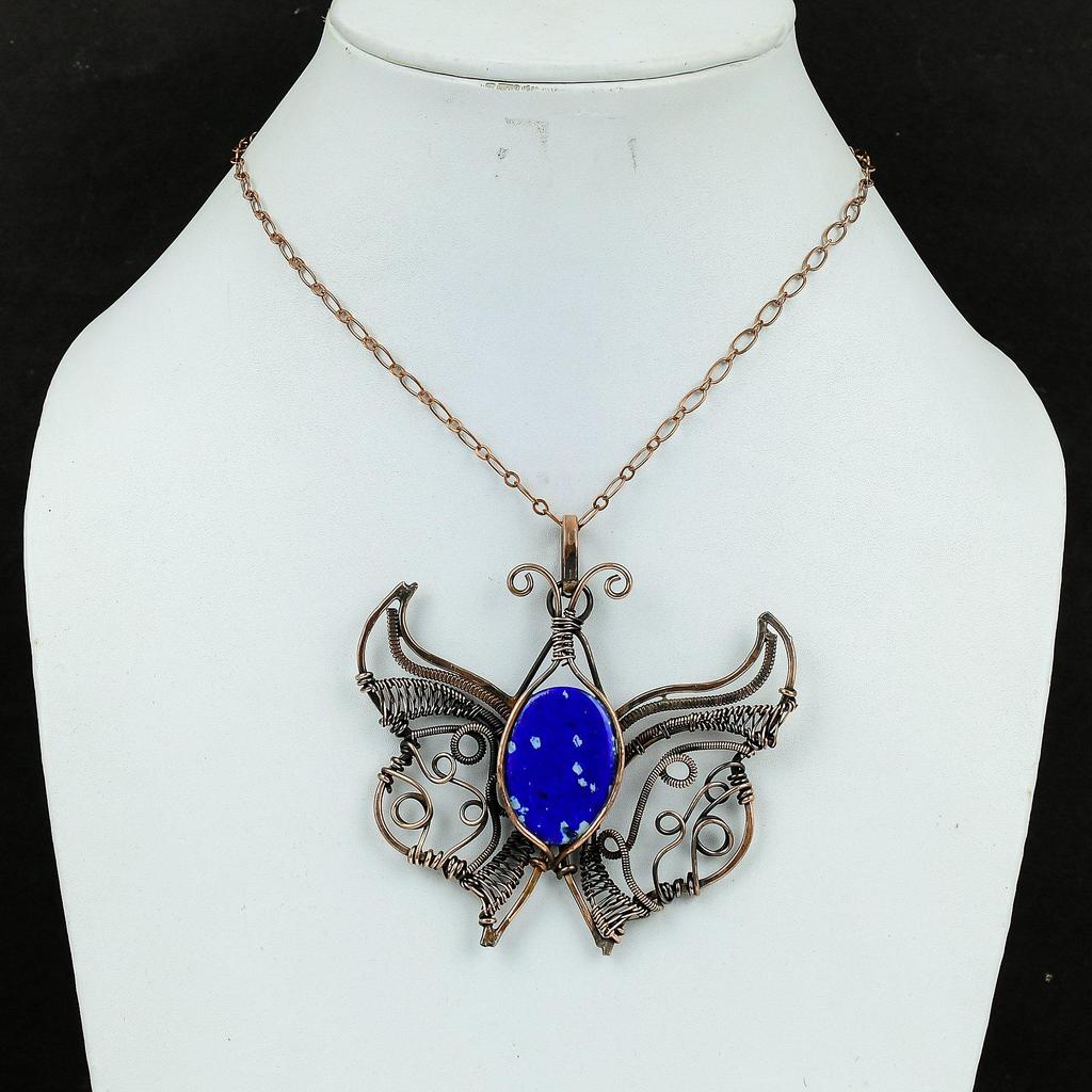 Lapis Lazuli Pendant Copper Wire Wrapped Pendant Handmade Pendant Natural Gemstone Jewelry Butterfly Pendant Anniversary Gift Copper Jewelry