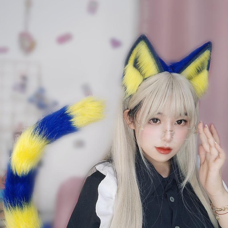 Anime simulation cat animal ear headgear beast tail cos props Animal Crossing cat ears headband cat tail accessories