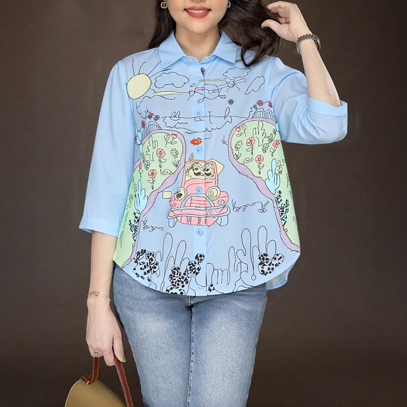 

ZANZEA Women Turn Down Collar 3/4 Sleeve Loose Print Blouse S