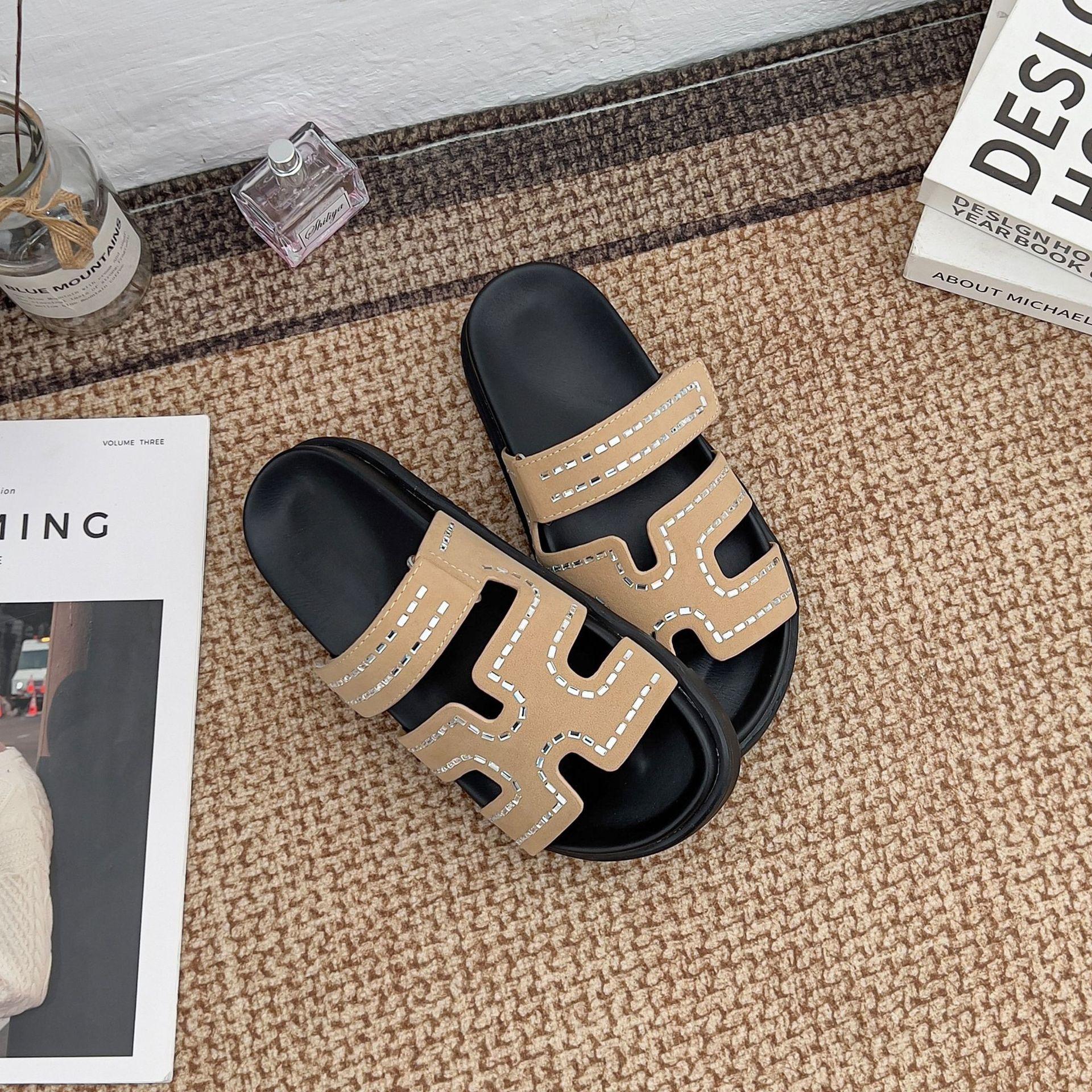 

Summer new thick-soled cool slippers women wear high-end grape mother second uncle slippers high-quality outer sandals women 35