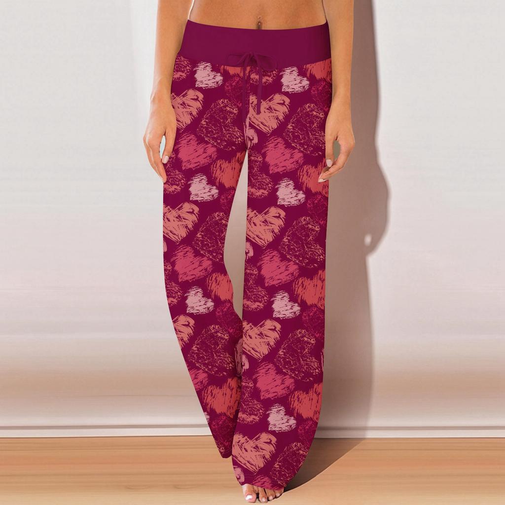 Pantalon de pyjama pour femme, vêtements de nuit, pantalon décontracté à taille élastique avec cordon de serrage, pantalon de yoga droit et ample