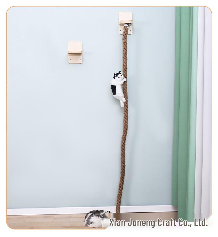 Ceiling-High Solid Wood Cat Tree with Rope Ladder and Jumping Platforms