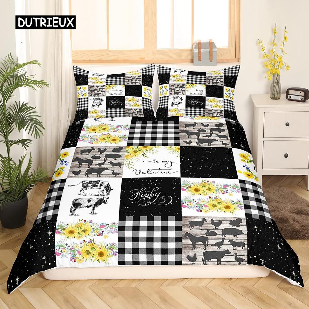 Cowhide Duvet Cover Set King Size Patchwork Cow Fur Print Farm Animal Bedding Set Microfiber Western Farmhouse Style Quilt Cover