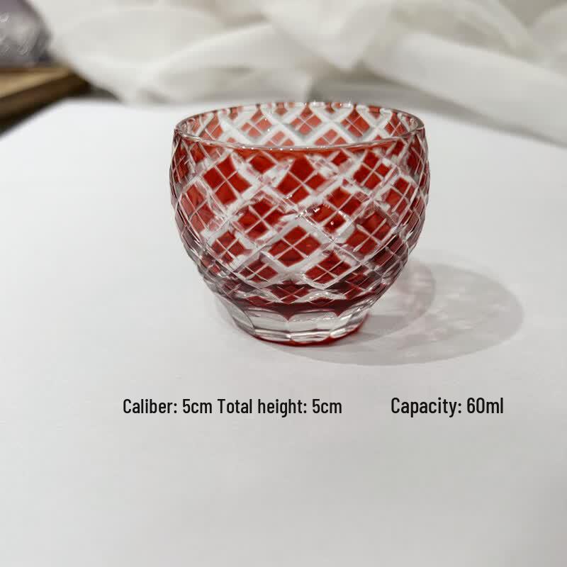 Japanese Kiriko Grid Red Glass Cup