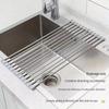 Utensilien-Abtropfgestell Edelstahl Über-Spüle Geschirrtrockengestell Faltbare & Rollbare Spülbecken-Abtropfmatte Multifunktionales Abtropfgestell für Zuhause