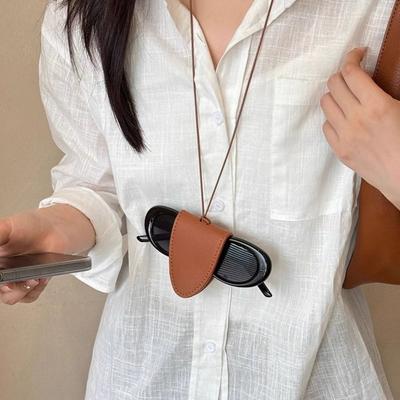 Unisex Leather Eyeglasses Storage Bag Pendant Durable Multifunction Glasses Clip Storage Hanging Rope Simple Sunglasses Clip