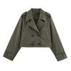 Women Double Breasted Lapel Short Trench Jacket Coat