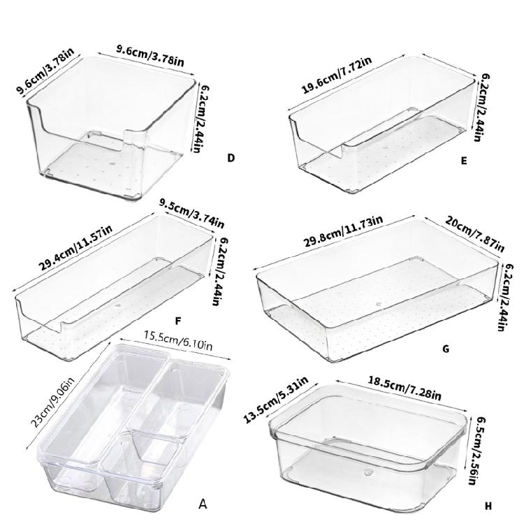 Clear Drawer Organiser Trays Set Desk Drawer Dividers Bathroom and Dresser Drawer Storage Bins Set For Kitchen Office