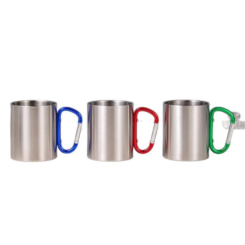 2026 300ml Camping Travel 201 Stainless Steel Cup Carabiner Hook Handle Picnic Water Mug Outdoor Travel Hike Cup Portable Mug