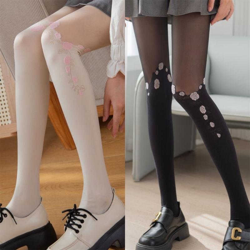 Sheer Tights for Women Flower Patchwork Pantyhose Control Top Thigh Highs Stockings Silk Thin Stockings Tights Hosiery