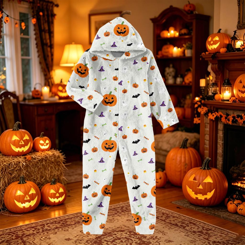 Damen Flannel Overall Loungewear Set mit Halloween-Print für den Urlaub