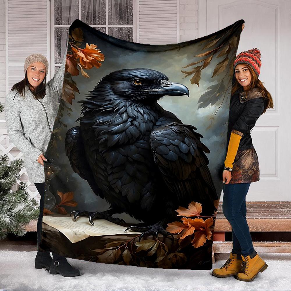 1pc Raven Art Print Throw Blanket Polyester Fiber, Lightweight Flannel, Soft & Warm, All Season Use for Outdoor, Camping Digital Print