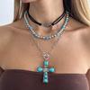 SHIXIN 3 Stück/Set Ethnischer Jesus-Kreuz-Anhänger Halskette Damen Vintage Blaue Perlen Choker Halskette 2026 Damen Mode Schmuck Geschenke