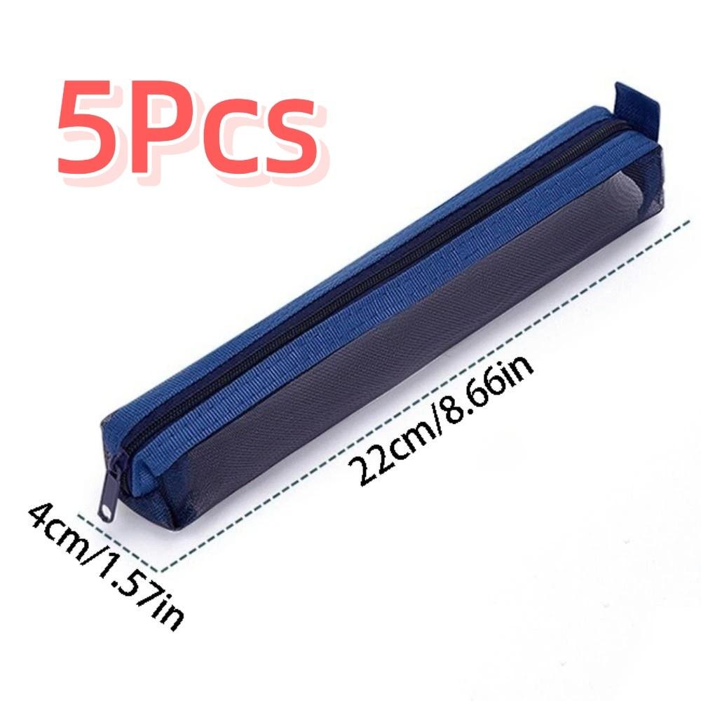 5Pcs Mini Mesh Pencil Case Casual Pen Organizer Zipper Stationery Pouch School Office Supplies