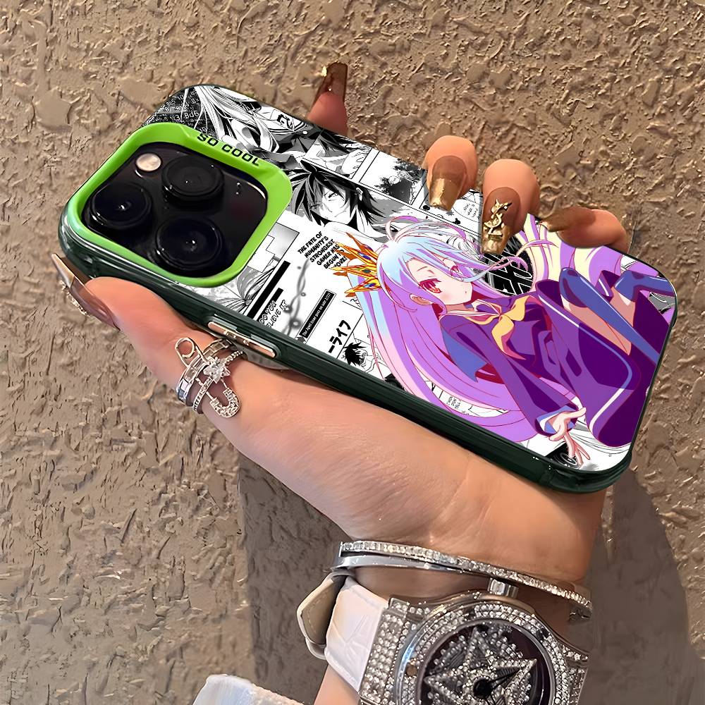 Anime Girl Shiro Phone Case For IPhone 17 16 15 14 13 12 11 Plus Pro Max Multicolor Aurora Laser Shockproof Funda Cover